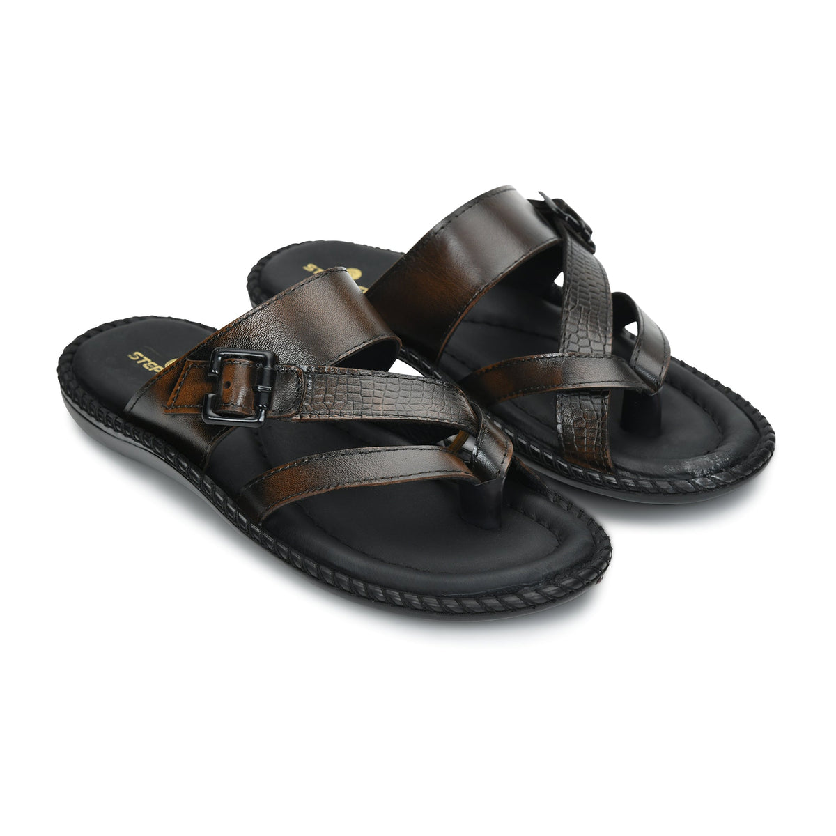 Leather Adjustable Strap Cushion Slippers Men