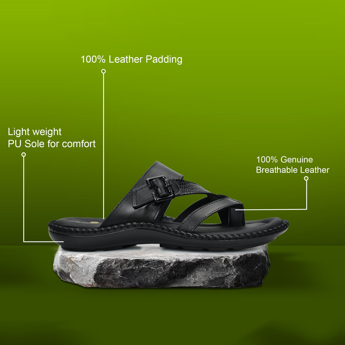 Leather Adjustable Strap Cushion Slippers Men