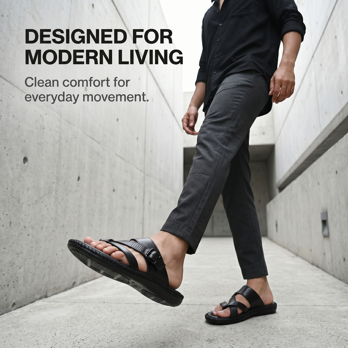 Leather Adjustable Strap Cushion Slippers Men