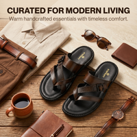 Leather Adjustable Strap Cushion Slippers Men