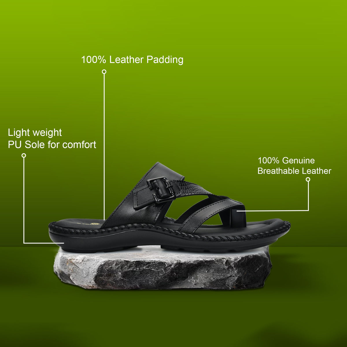 Leather Adjustable Strap Cushion Slippers Men