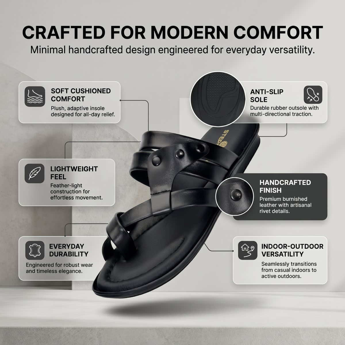 Leather Thumb Style Toe Ring Slippers Men