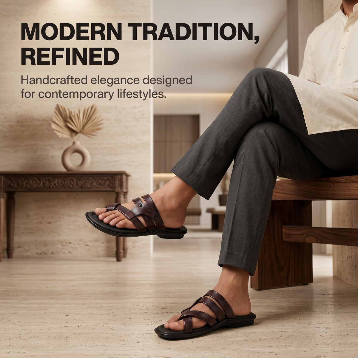 Leather Thumb Style Toe Ring Slippers Men