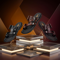 Leather Thumb Style Toe Ring Slippers Men