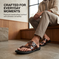Leather Thumb Style Toe Ring Slippers Men