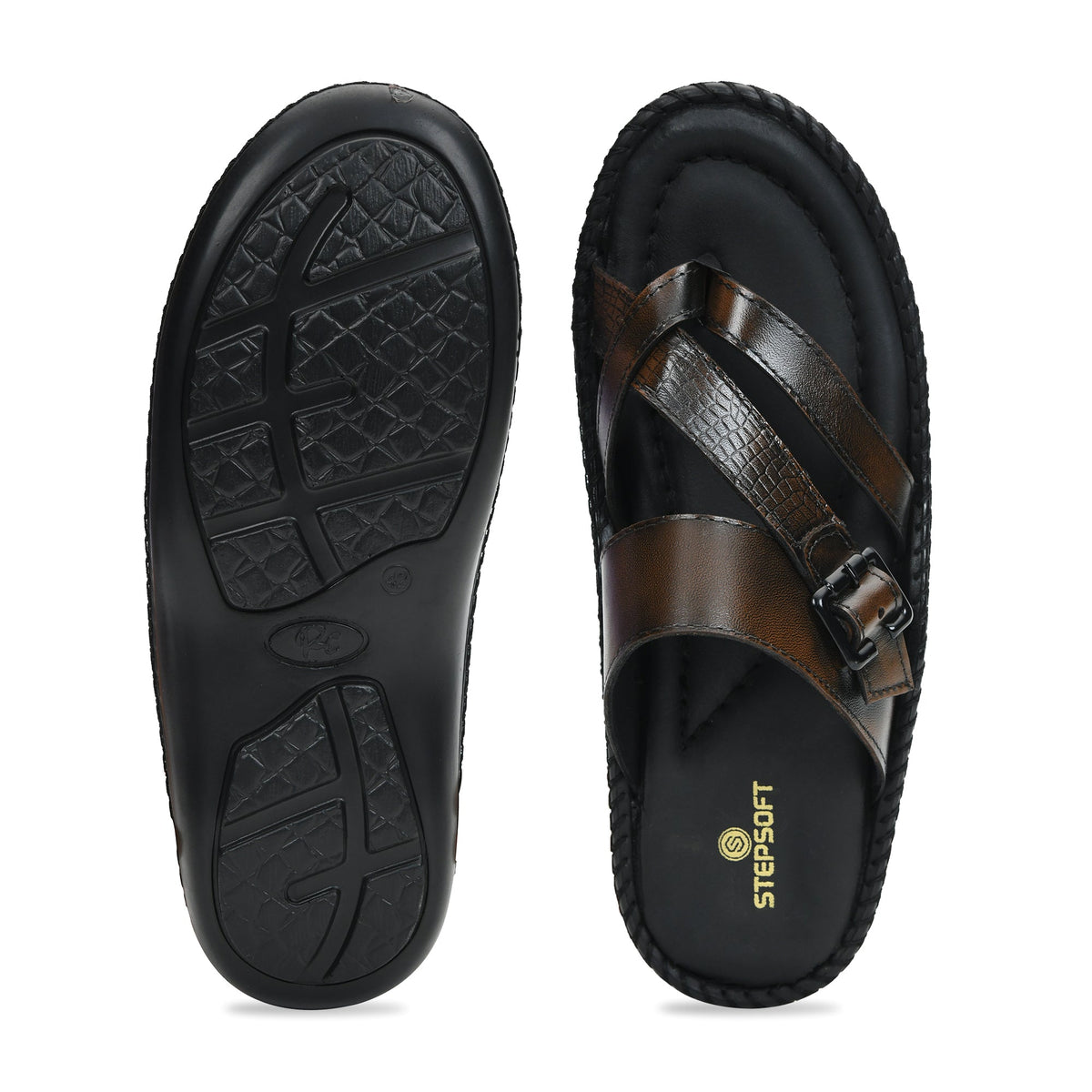 Leather Adjustable Strap Cushion Slippers Men