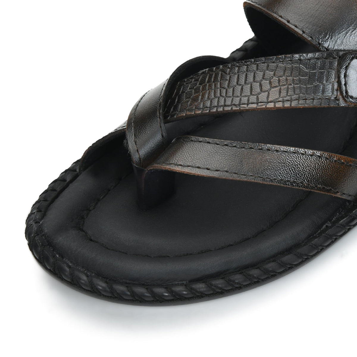 Leather Adjustable Strap Cushion Slippers Men
