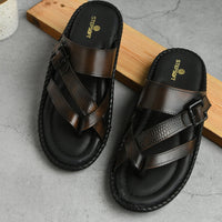 Leather Adjustable Strap Cushion Slippers Men