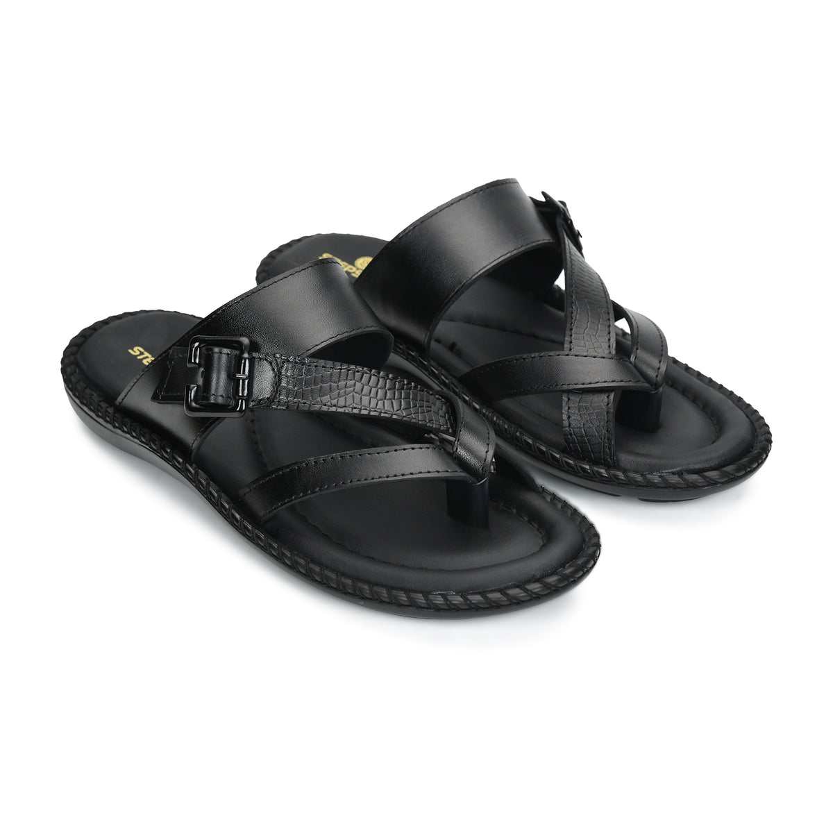 Leather Adjustable Strap Cushion Slippers Men