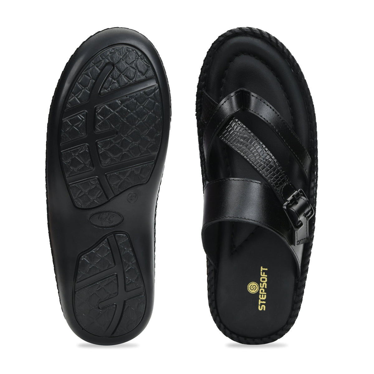 Leather Adjustable Strap Cushion Slippers Men