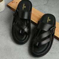 Leather Adjustable Strap Cushion Slippers Men