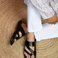 Leather Adjustable Strap Cushion Slippers Men