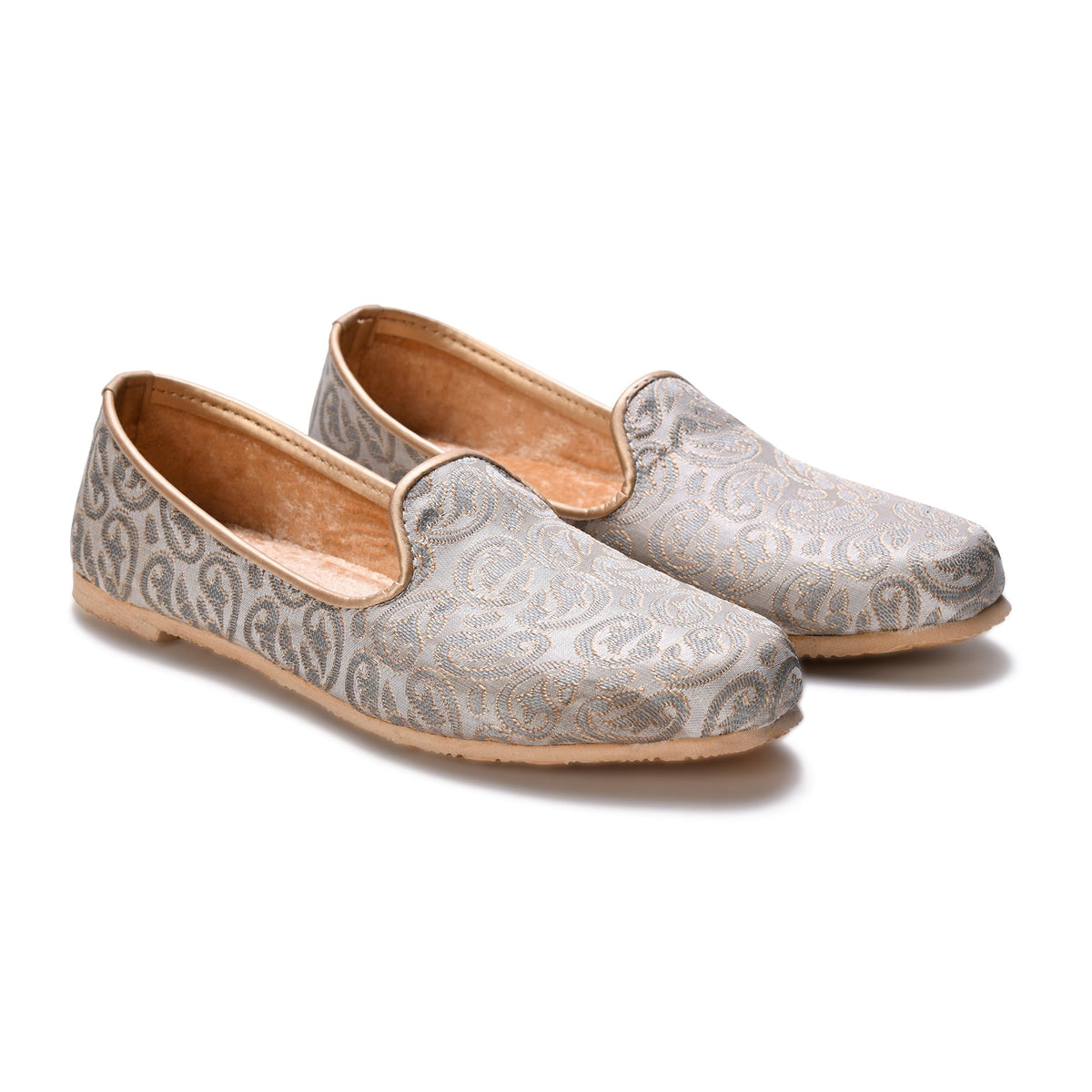 Men’s Grey Handcrafted Wedding Mojari | Ethnic Naagra Mojri for Men with Cushioned Sole | Traditional Slip-On Jutti for Sherwani, Kurta Pajama & Festive Wear