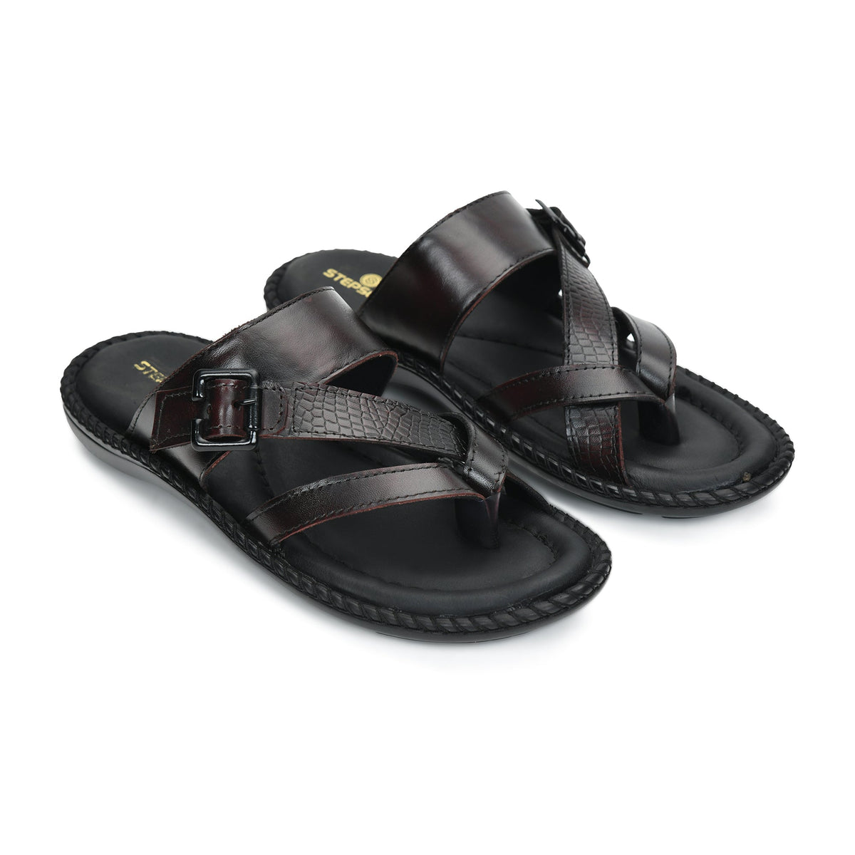 Leather Adjustable Strap Cushion Slippers Men