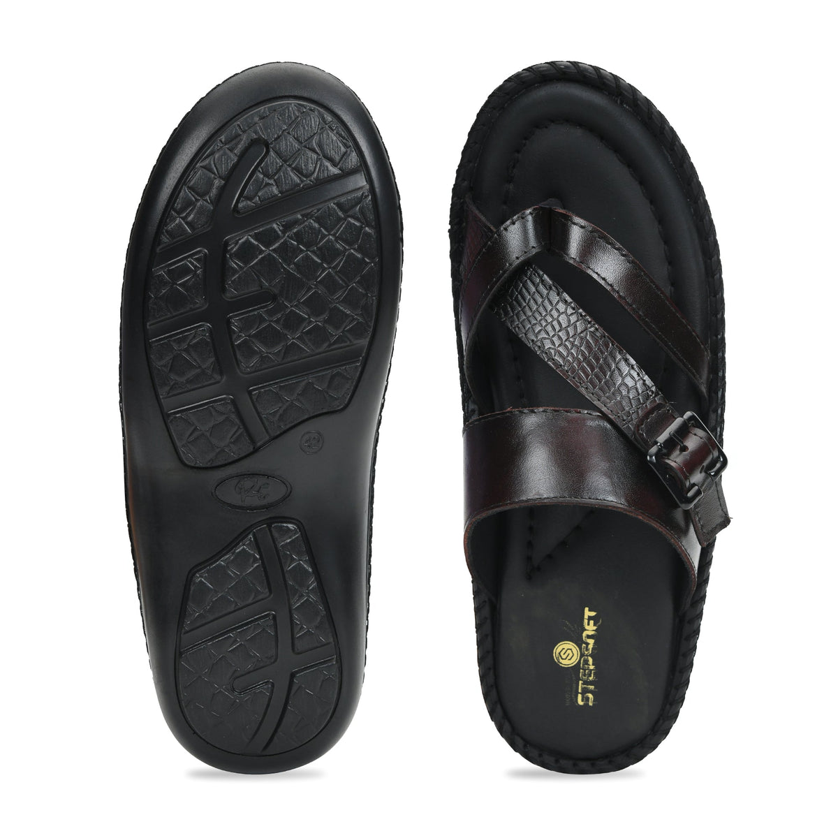 Leather Adjustable Strap Cushion Slippers Men