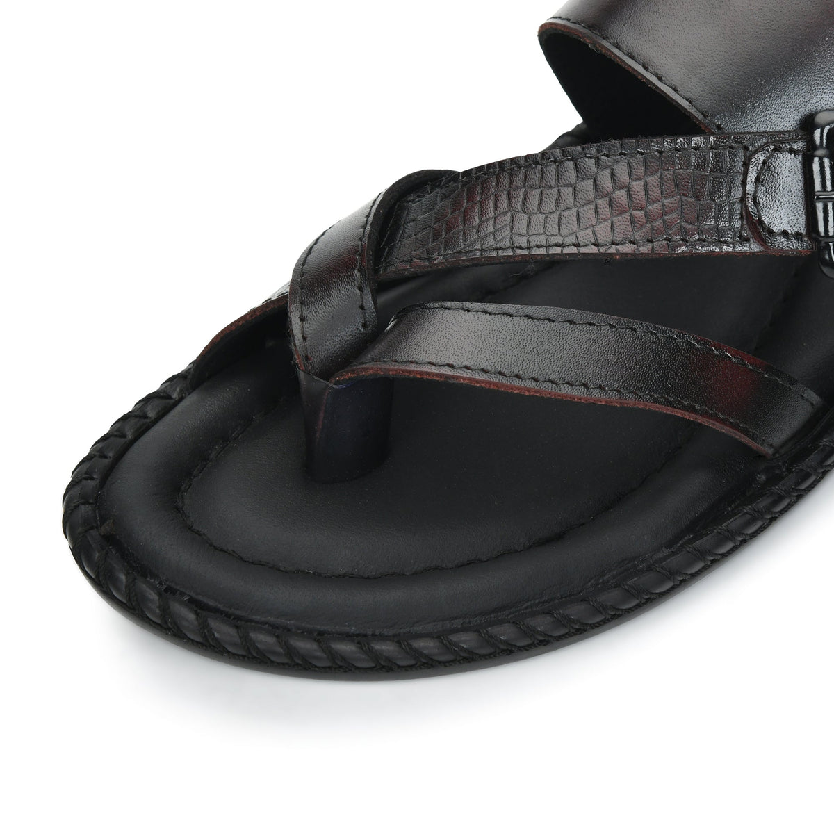 Leather Adjustable Strap Cushion Slippers Men