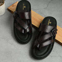 Leather Adjustable Strap Cushion Slippers Men