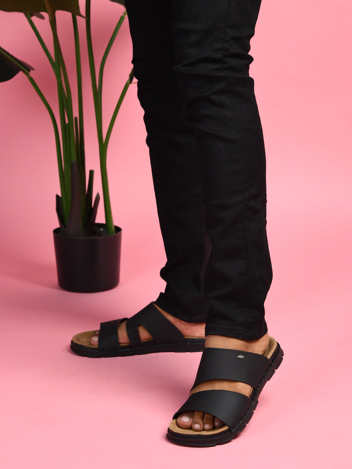 Dual Strap Vegan Leather Comfort Slippers