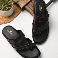 Leather Toe Ring Memory Cushion Slippers Men