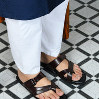 Leather Toe Ring Memory Cushion Slippers Men