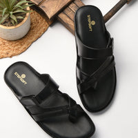 Leather Toe Ring Memory Cushion Slippers Men