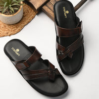 Leather Toe Ring Memory Cushion Slippers Men