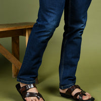 Leather Toe Ring Memory Cushion Slippers Men
