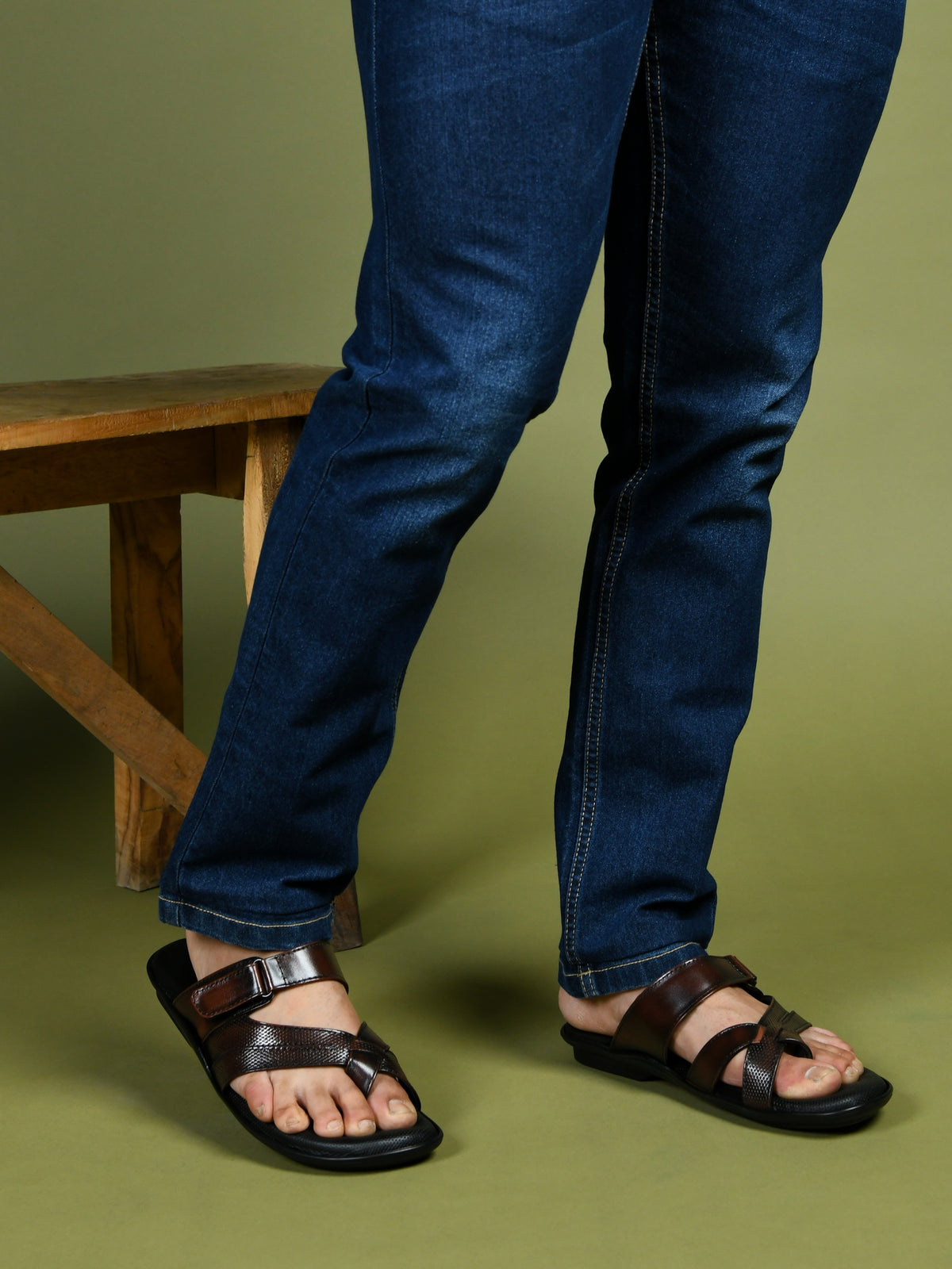 Leather Toe Ring Memory Cushion Slippers Men