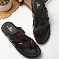 Leather Thumb Style Toe Ring Slippers Men