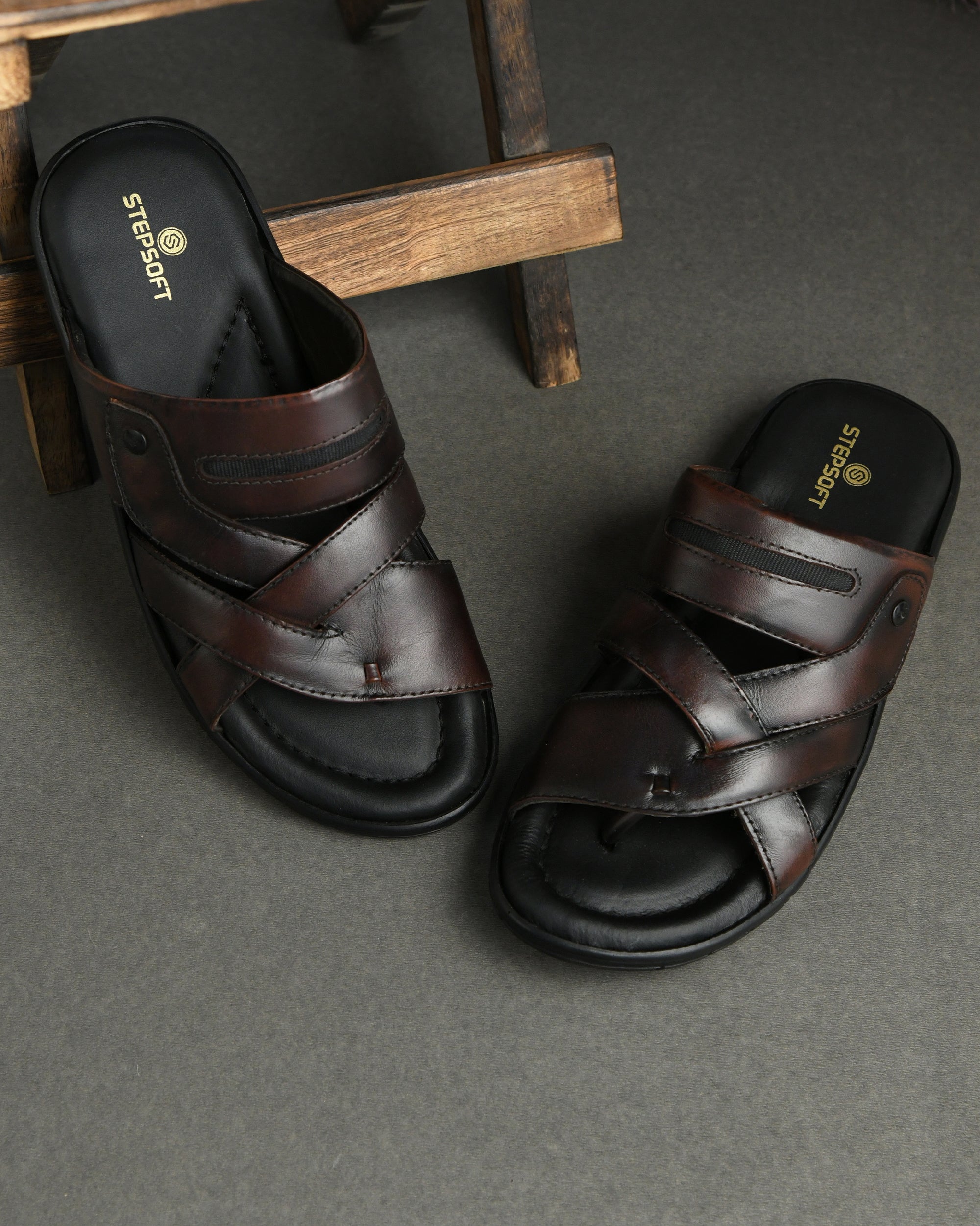 Title: Handmade Genuine Leather Slip-On Slippers