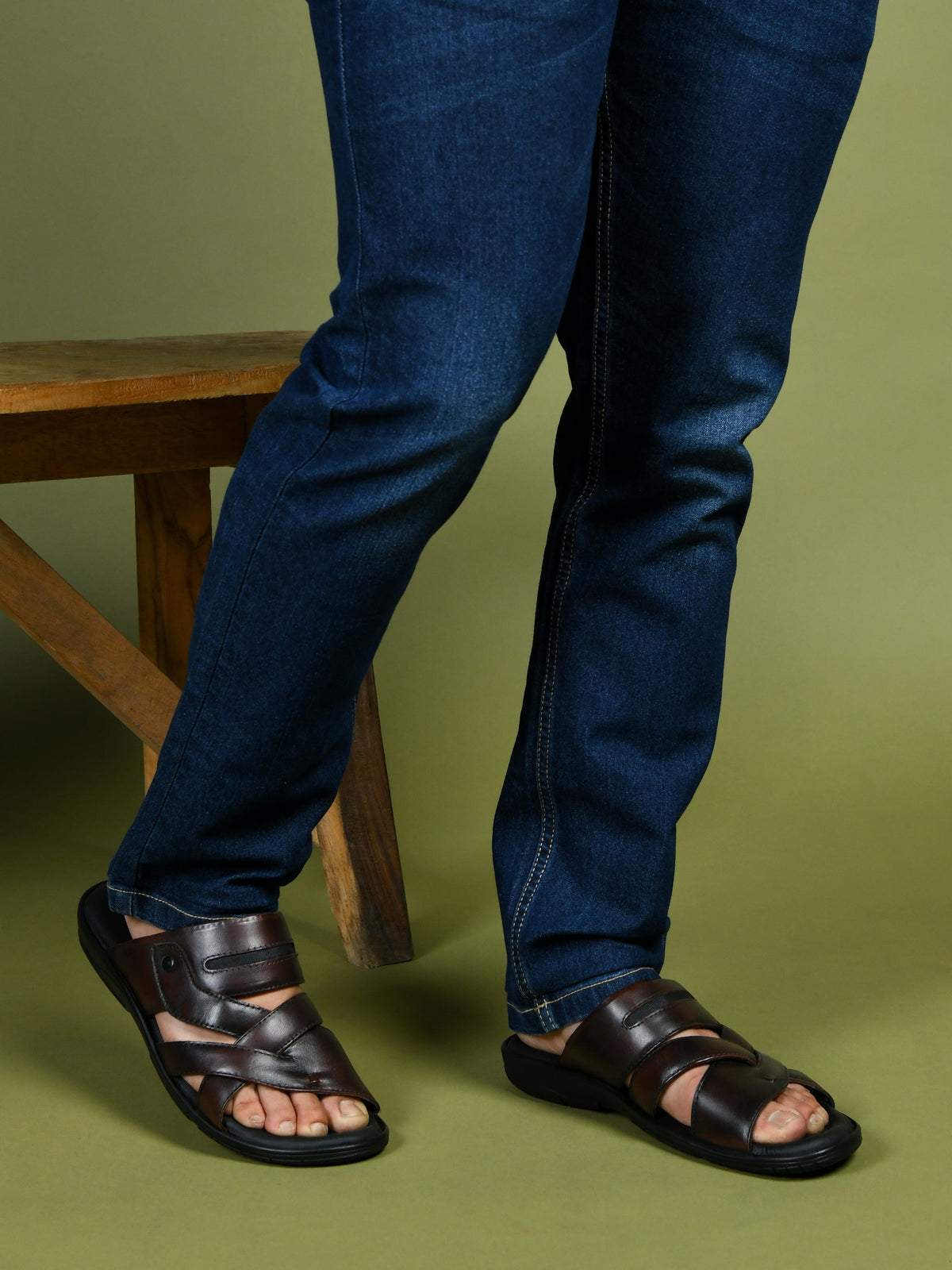 Title: Handmade Genuine Leather Slip-On Slippers