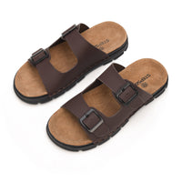 Vegan Leather Buckle Strap Slippers Men