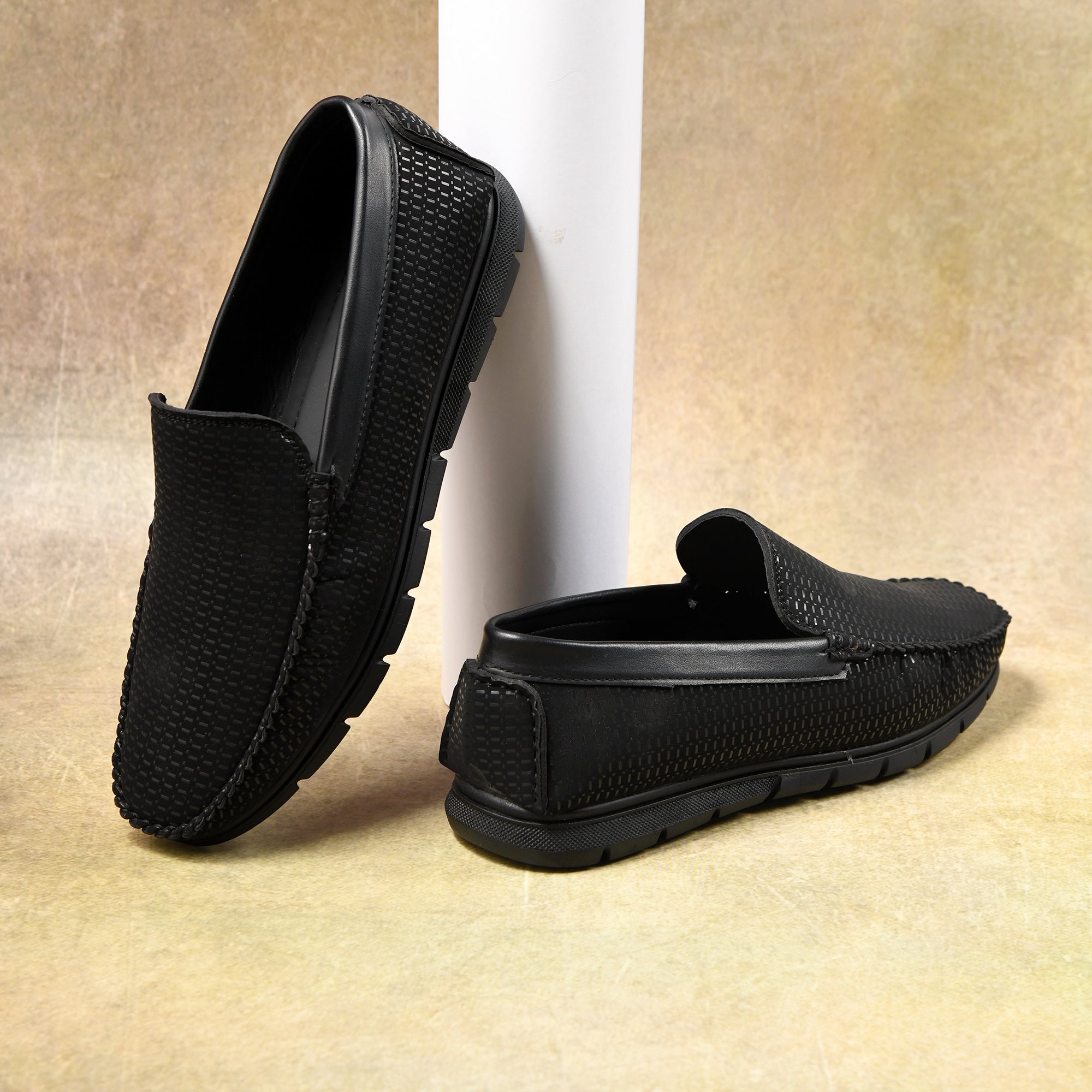 Textured Faux Leather Moccasin Loafers Men