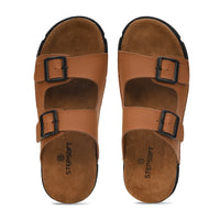 Vegan Leather Buckle Strap Slippers Men