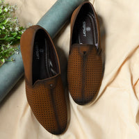 Suede Perforated Slip-On Juttis for Men