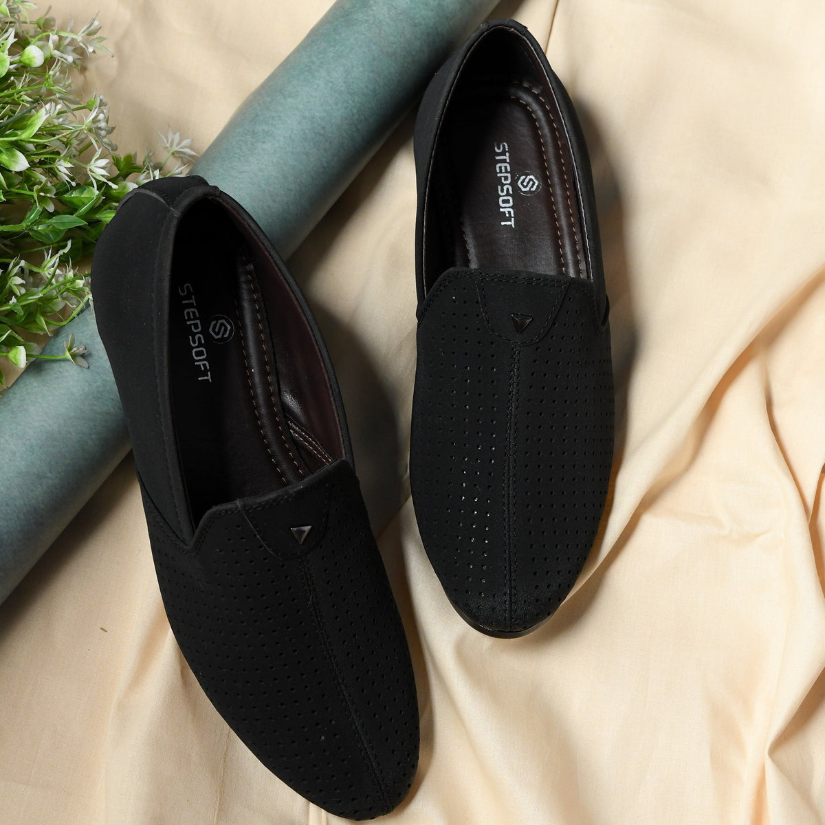 Suede Perforated Slip-On Juttis for Men