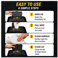 Premium Shoe Cleaning Wet Wipes | 80 Pulls | Instant Sneaker & Leather Shoe Cleaner | Resealable Pack