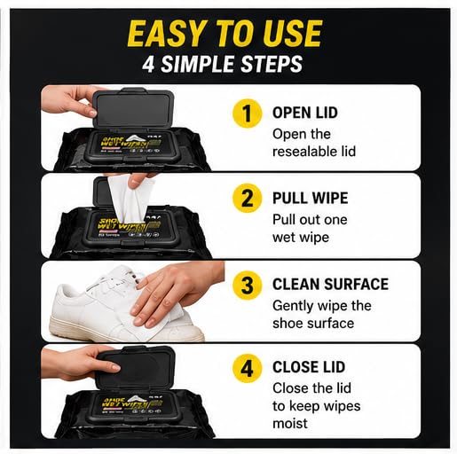 Premium Shoe Cleaning Wet Wipes | 80 Pulls | Instant Sneaker & Leather Shoe Cleaner | Resealable Pack