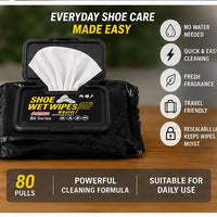Premium Shoe Cleaning Wet Wipes | 80 Pulls | Instant Sneaker & Leather Shoe Cleaner | Resealable Pack