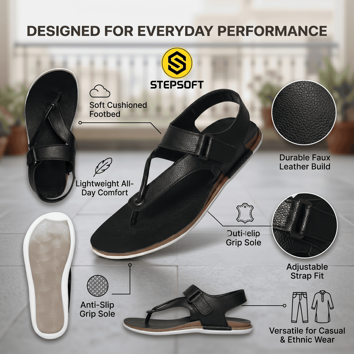 Faux Leather Sandals with Adjustable Backstrap