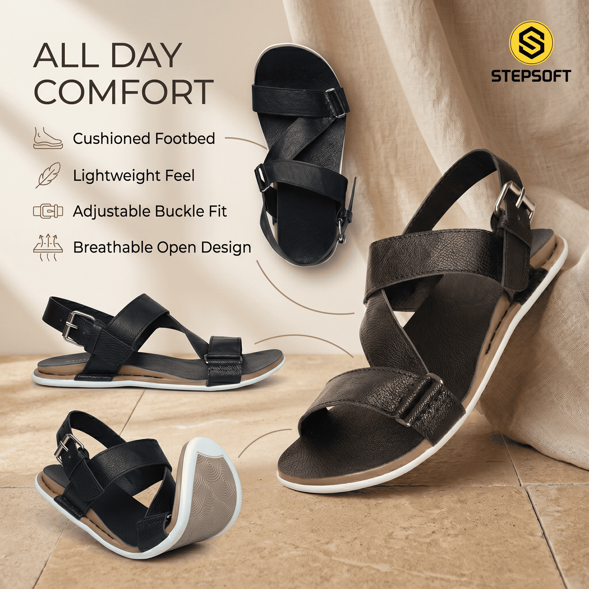 Cushioned Footbed Buckle Strap Sandals Men