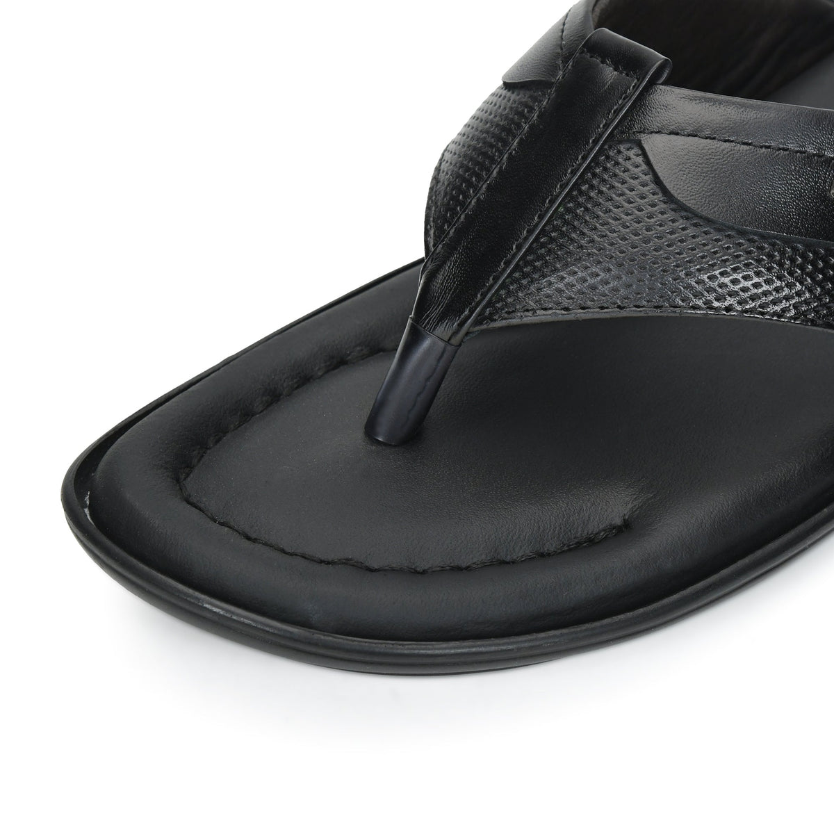 Leather V-Strap Cushioned Slippers for Men