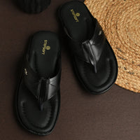 Leather V-Strap Cushioned Slippers for Men