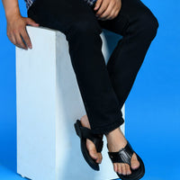Leather V-Strap Cushioned Slippers for Men