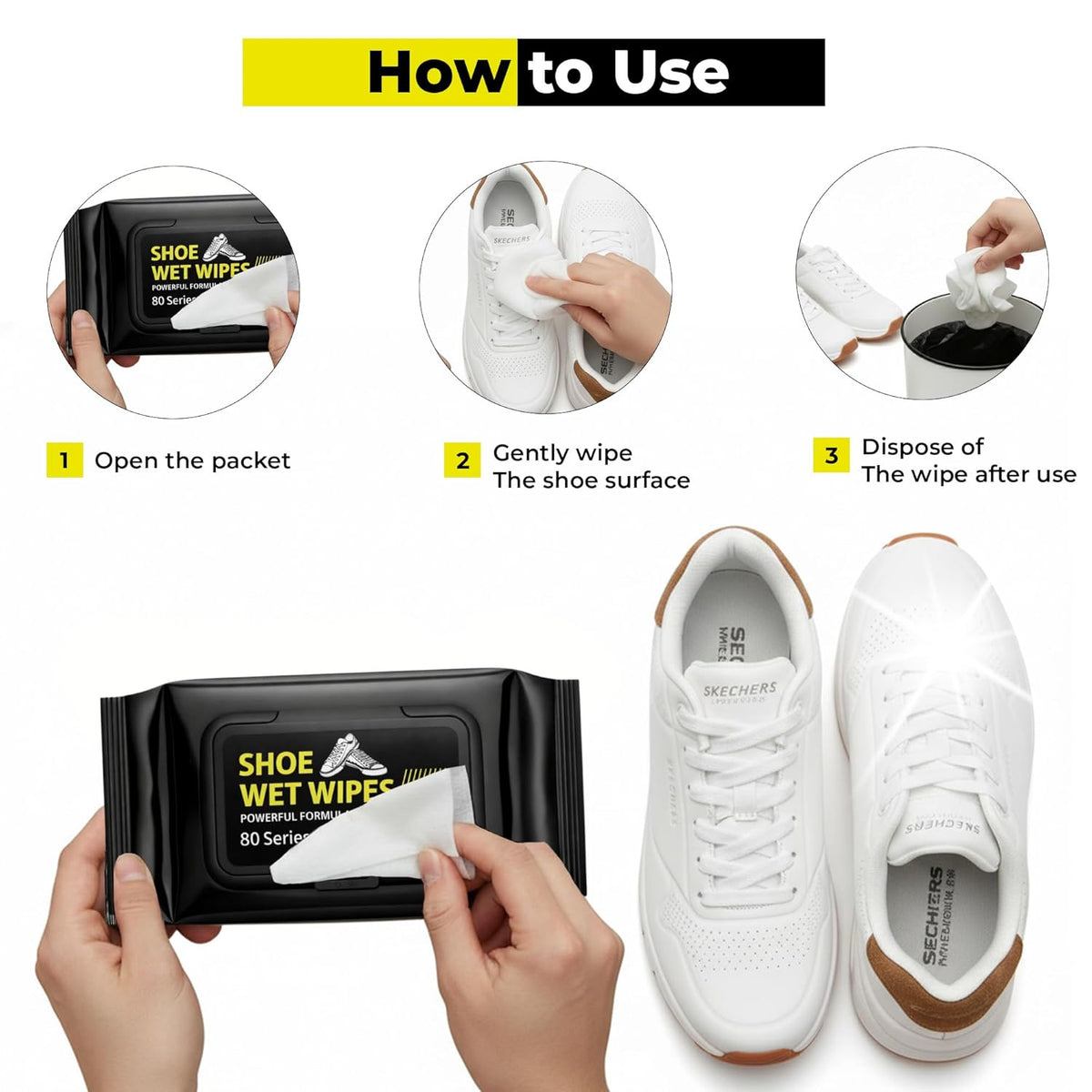 Premium Shoe Cleaning Wet Wipes | 80 Pulls | Instant Sneaker & Leather Shoe Cleaner | Resealable Pack