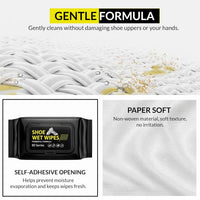 Premium Shoe Cleaning Wet Wipes | 80 Pulls | Instant Sneaker & Leather Shoe Cleaner | Resealable Pack