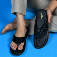 Leather V-Strap Cushioned Slippers for Men