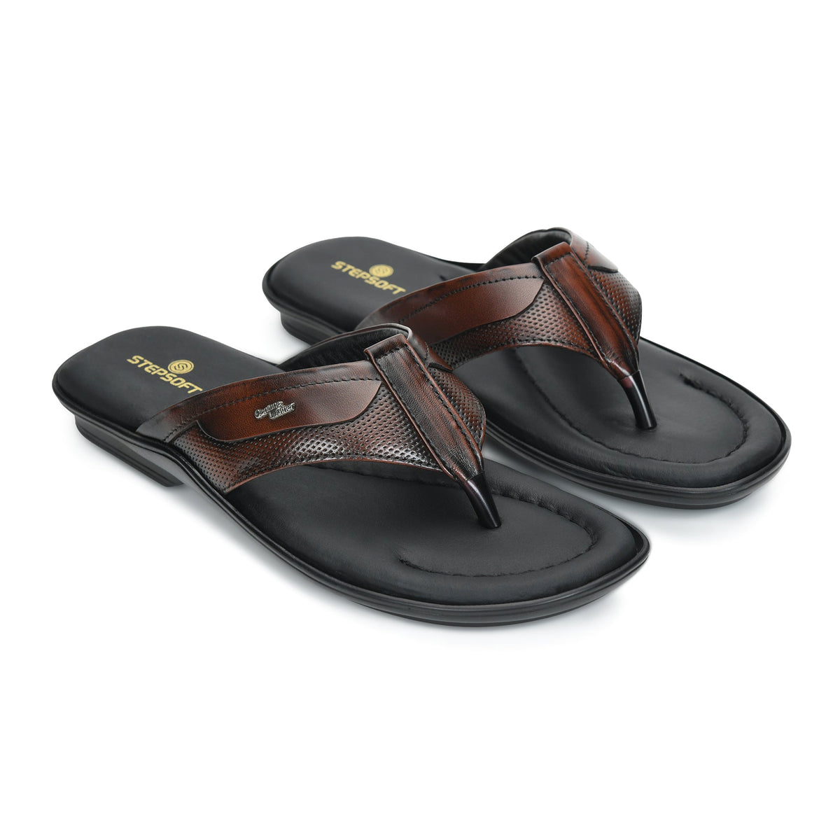 Leather V-Strap Cushioned Slippers for Men