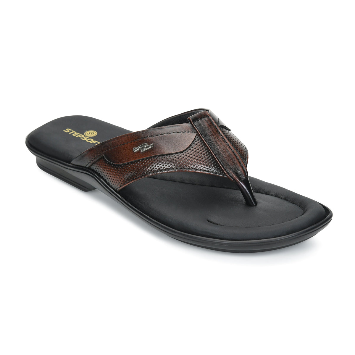 Leather V-Strap Cushioned Slippers for Men