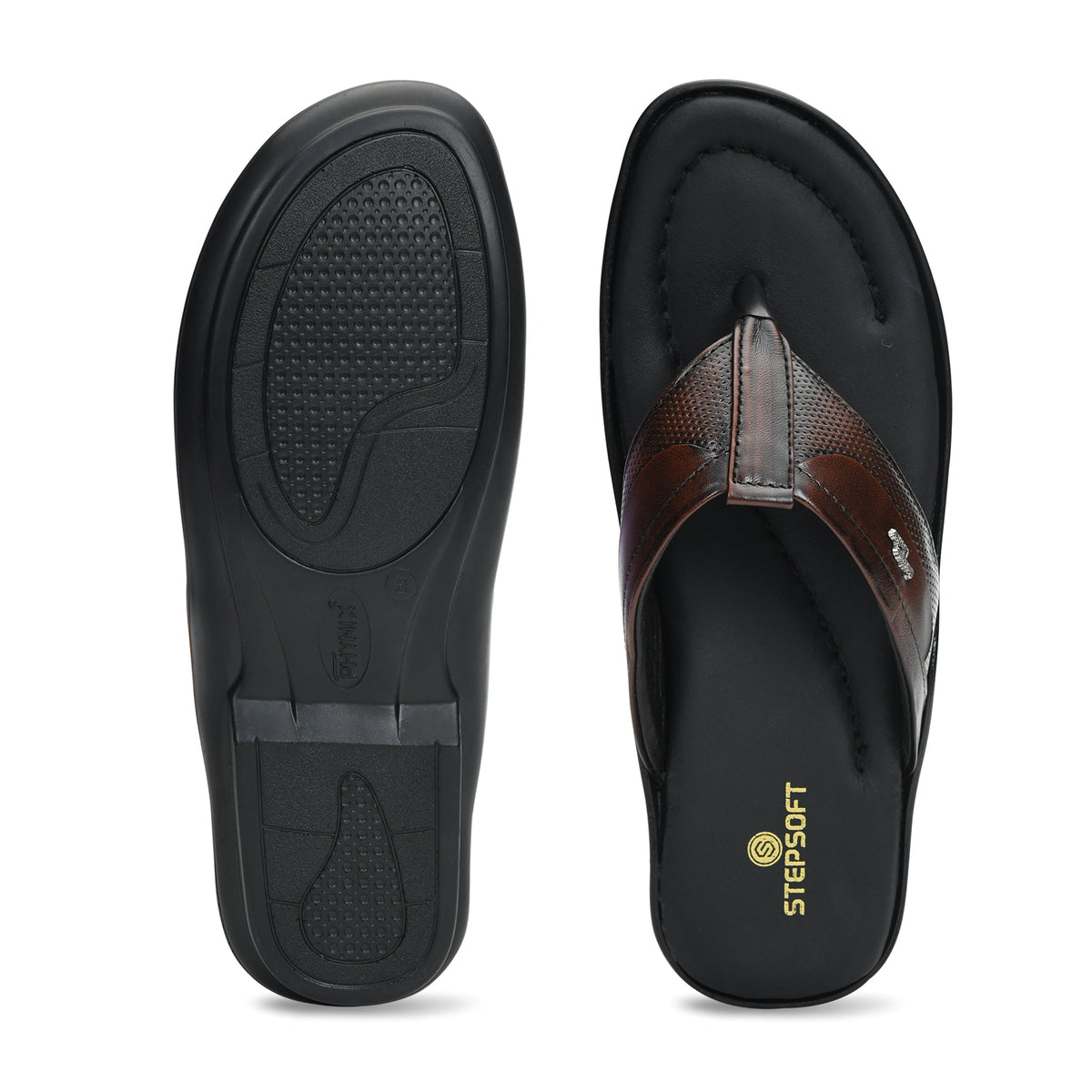 Leather V-Strap Cushioned Slippers for Men